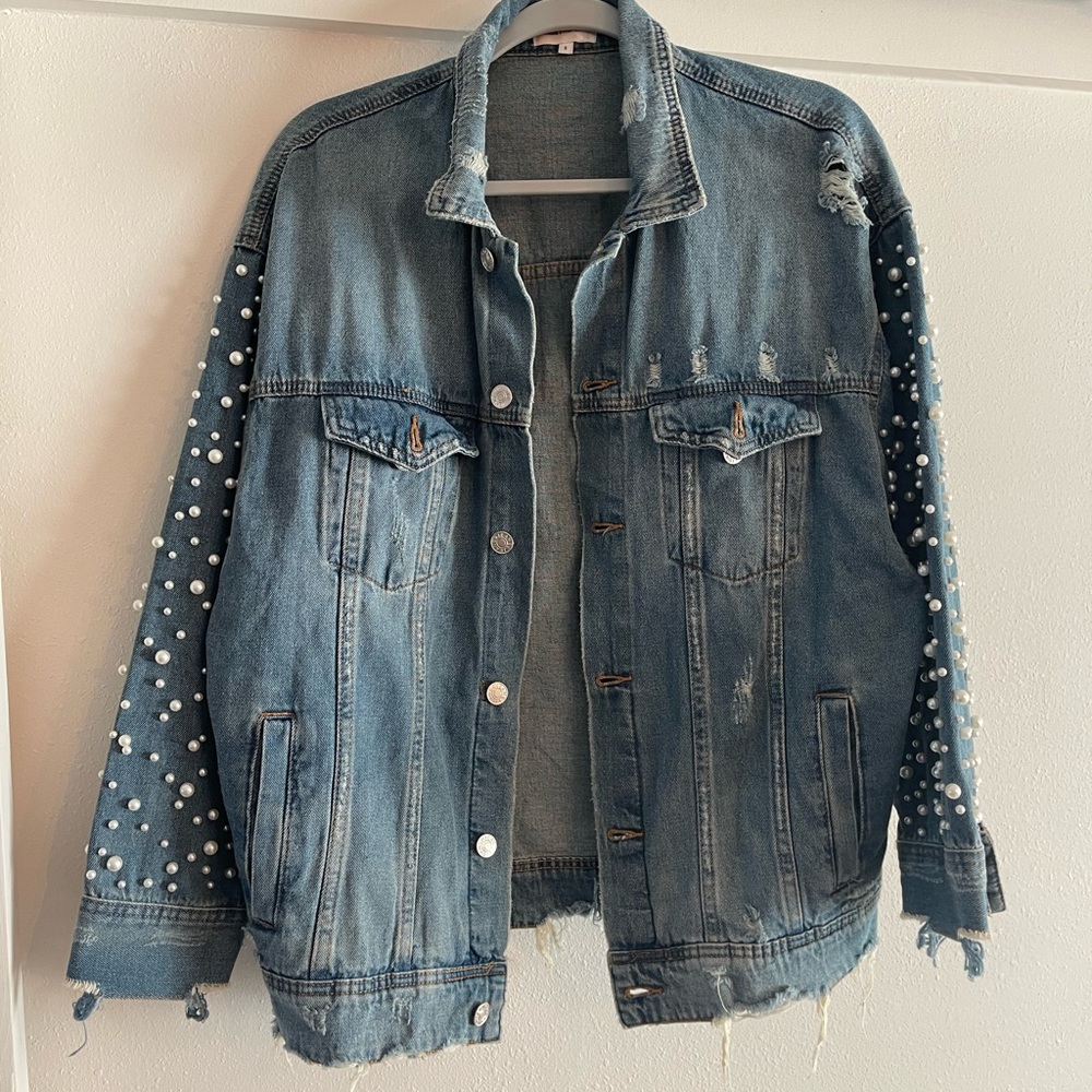 Pearl embellished Denim Jacket
